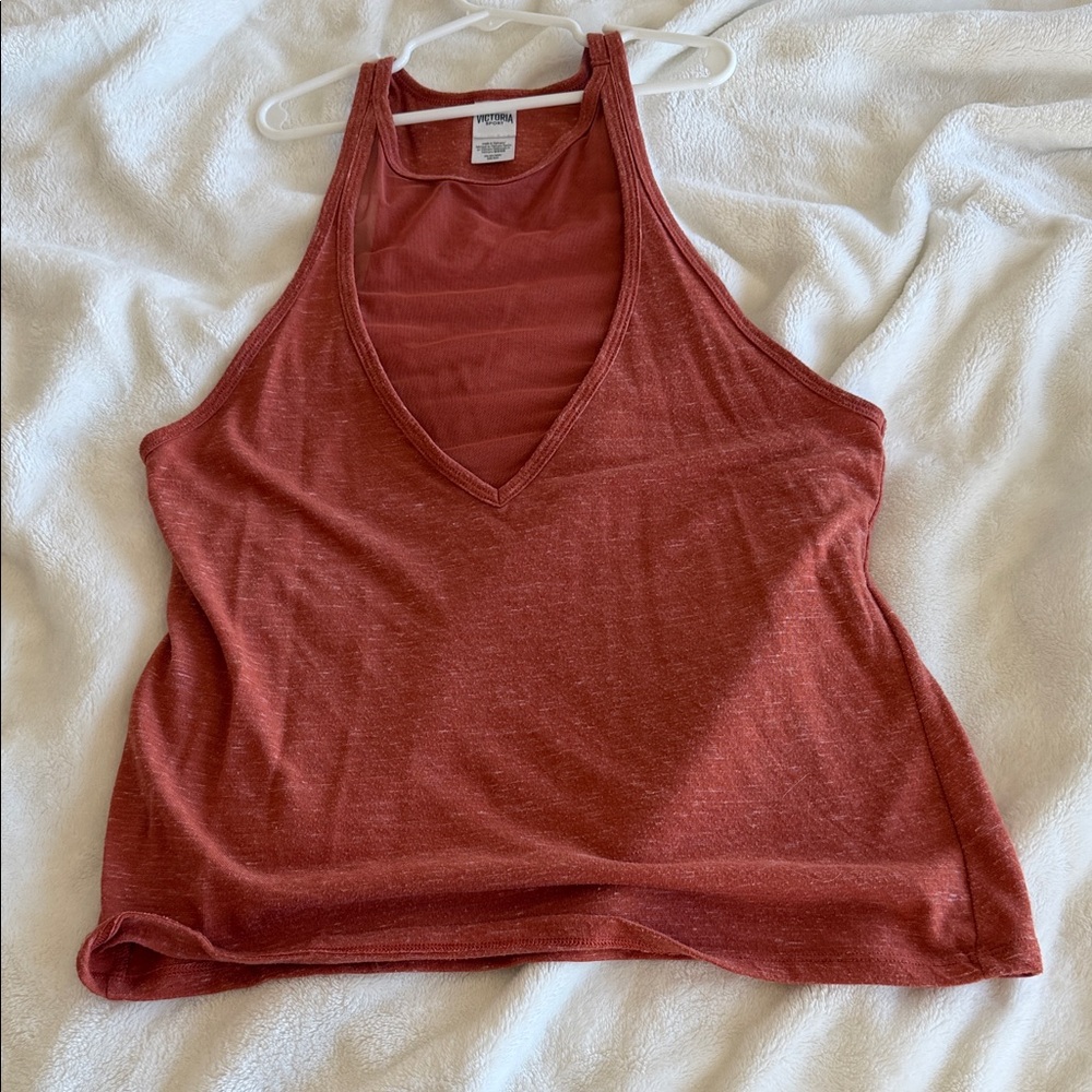 Sleeveless V-Neck Tank Top in Rust Red